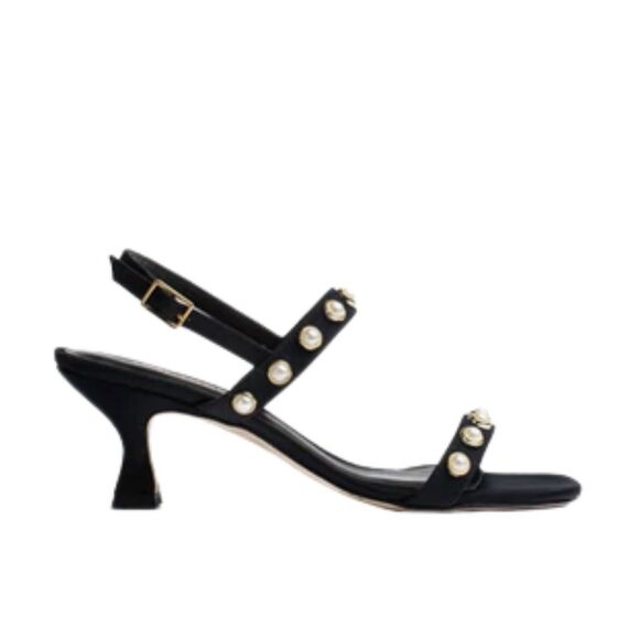 JON JOSEF CARSON Black & Faux Pearl Kitten Heels Size 7.5 EXCELLENT! - Picture 1 of 11